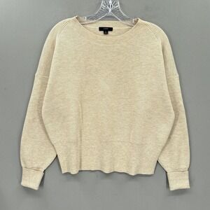 J Crew Sweater Womens Small Beige Merino Wool Blend Ribbed Crewneck Pullover
